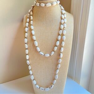 Lula Mena chilipuca bean and gray crystal necklace long continuous strand 70 in